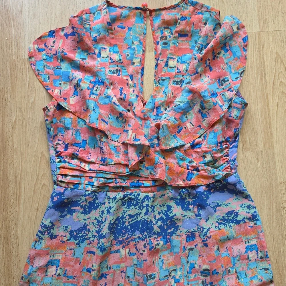 Anthropology By‎ Tracy Reese 100% Silk Abstract Print Wide Leg Jumpsuit Sz 6